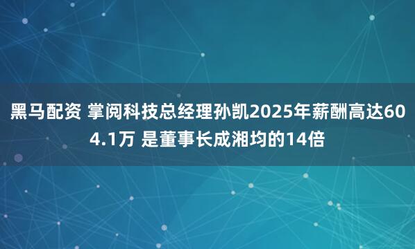 黑马配资 掌阅科技总经理孙凯2025年薪酬高达604.1万 是董事长成湘均的14倍
